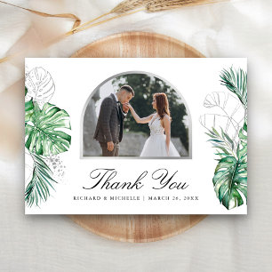 Tropical Silver Palm Arch Photo Wedding Thank You Card