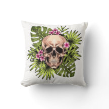 Tropical Skeleton Throw Pillow