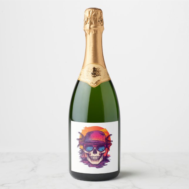 Tropical Skull Vibe Sparkling Wine Label (Front)