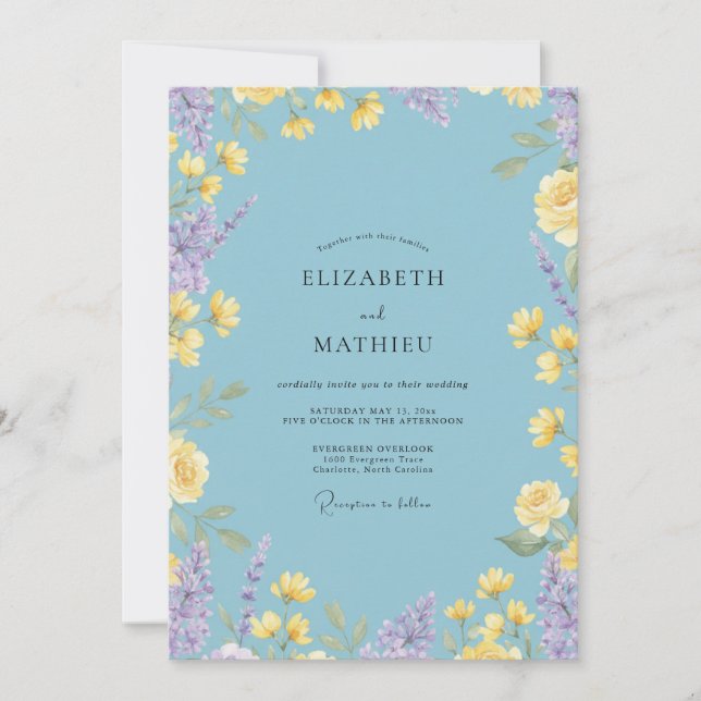 Tropical Sky Yellow Wildflower Wedding Invitation (Front)