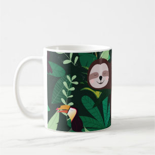 Tropical Sloth: Cartoon Seamless Pattern Coffee Mug