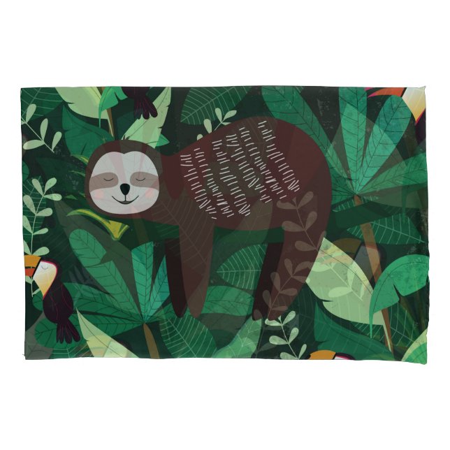 Tropical Sloth: Cartoon Seamless Pattern Pillowcase (Front)