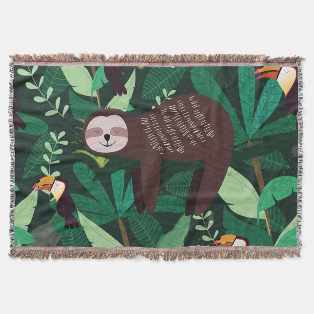 Tropical Sloth: Cartoon Seamless Pattern Throw Blanket (Front)
