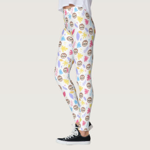 Tropical Sloth & Leaves Pattern Leggings