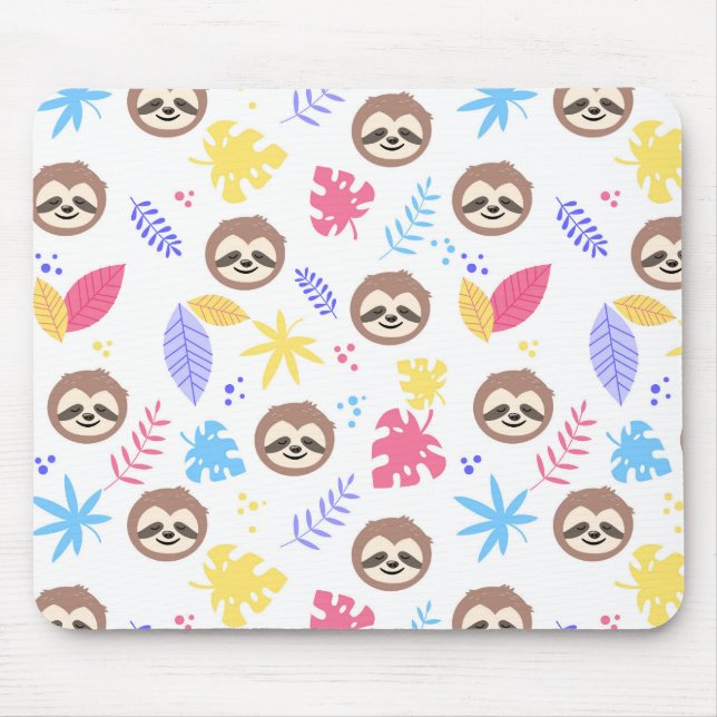 Tropical Sloth & Leaves Pattern Mouse Pad (Front)