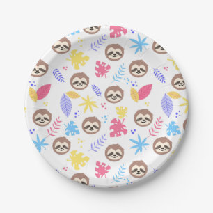 Tropical Sloth & Leaves Pattern Paper Plate