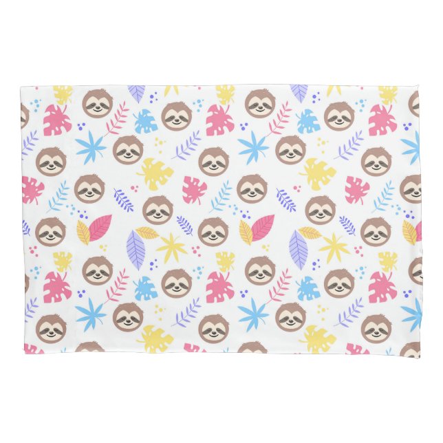 Tropical Sloth & Leaves Pattern Pillowcase (Front-Left)