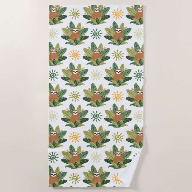 Tropical Sloth Pattern Beach Towel (Front)