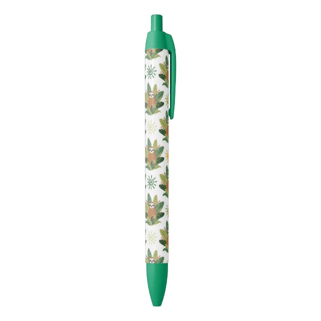 Tropical Sloth Pattern Black Ink Pen (Bottom (Vertical))