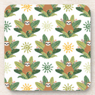 Tropical Sloth Pattern Coaster