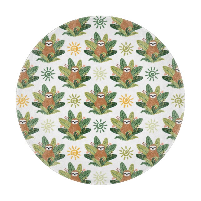 Tropical Sloth Pattern Cutting Board (Front)