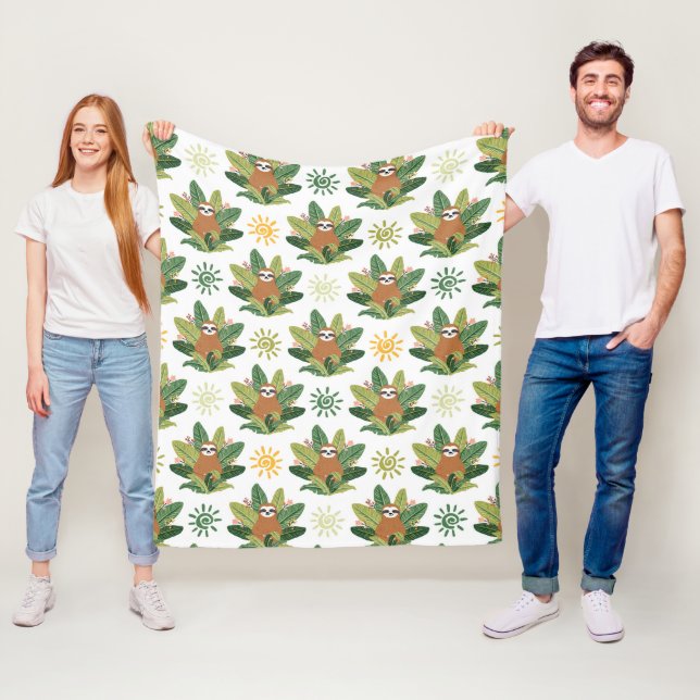 Tropical Sloth Pattern Fleece Blanket (In Situ)