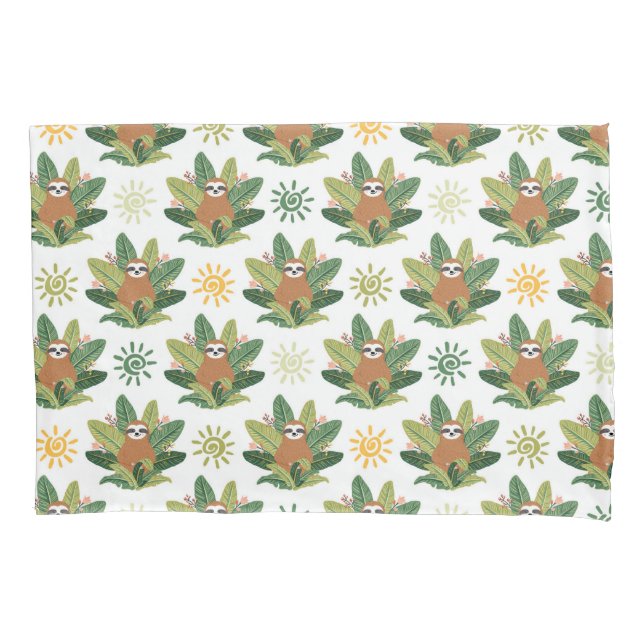 Tropical Sloth Pattern Pillowcase (Front-Left)