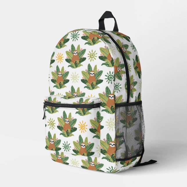 Tropical Sloth Pattern Printed Backpack (Back Corner Right)