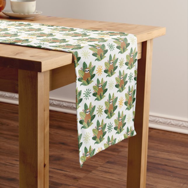 Tropical Sloth Pattern Short Table Runner (In Situ)