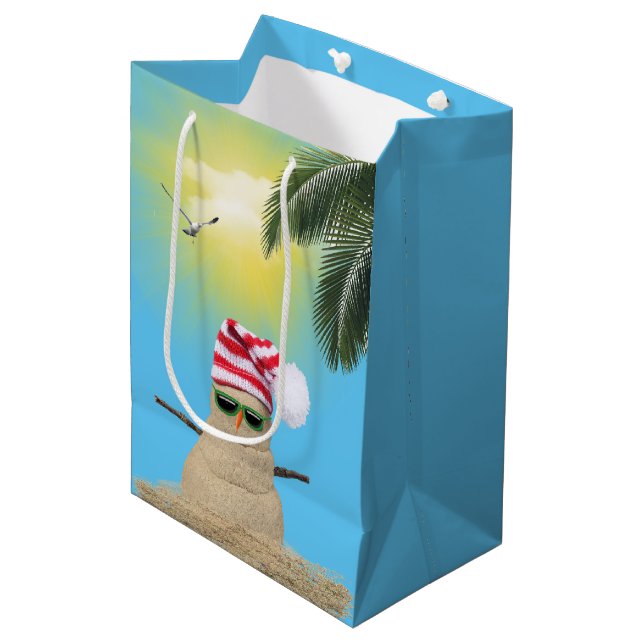 Tropical Snowman Christmas  Medium Gift Bag (Front Angled)