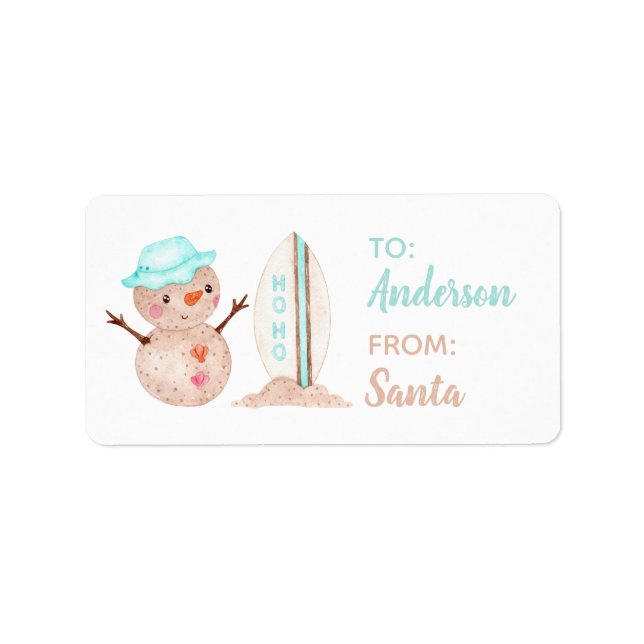 Tropical Snowman Gift Tag Sticker  (Front)