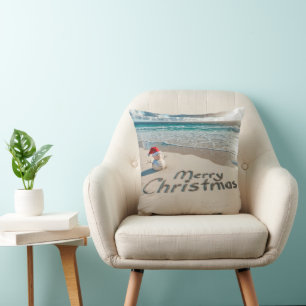 Tropical Snowman On a Beach Cushion