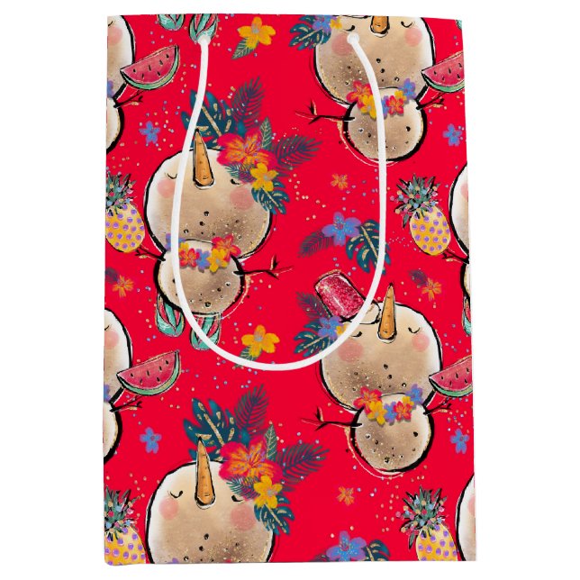 Tropical Snowman Red Christmas Bag (Front)