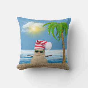 Tropical Snowman with Palm Tree  Cushion