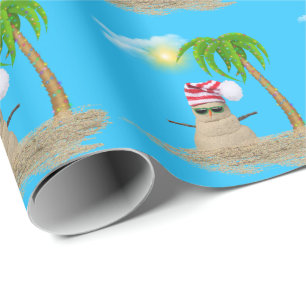 tropical snowman with palm tree wrapping paper
