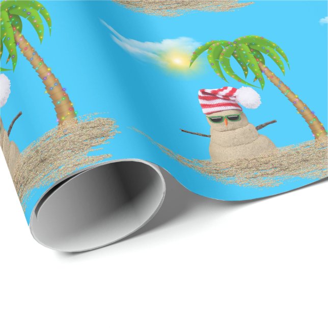 tropical snowman with palm tree wrapping paper (Roll Corner)