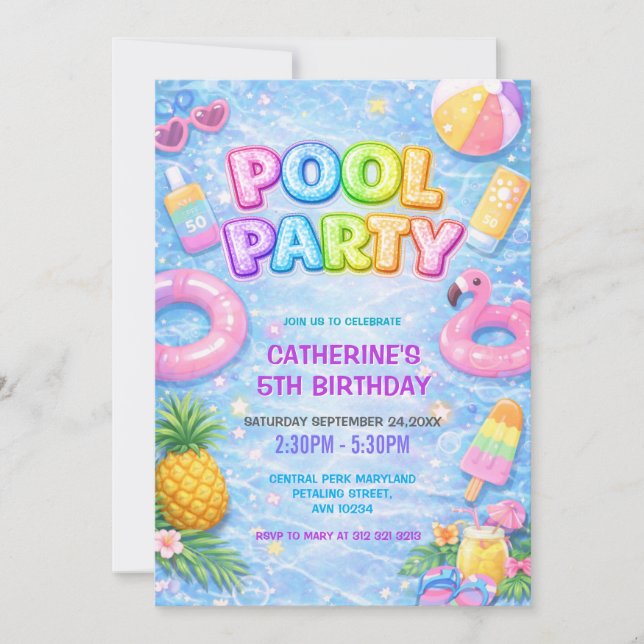 Tropical Sparkle Fun Pool  Party Birthday Invitation (Front)
