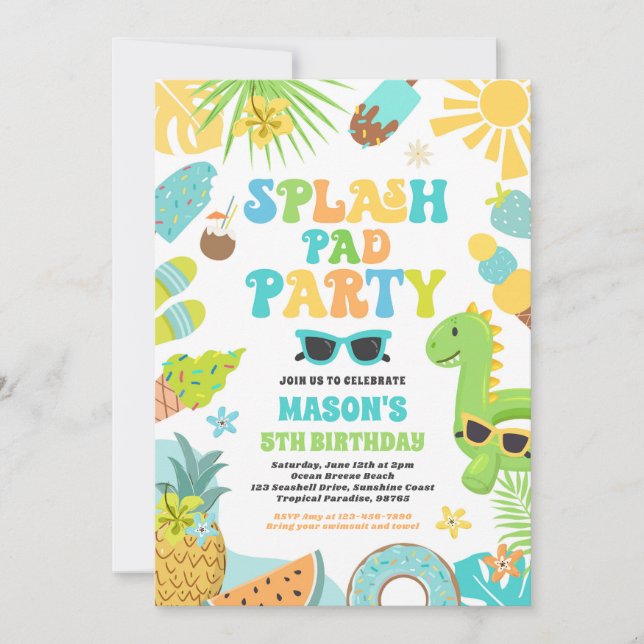  Tropical Splash Pad Summer Birthday Party Invitation (Front)