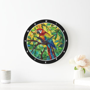 Tropical Splendour" - Stained Glass Macaw  Large Clock