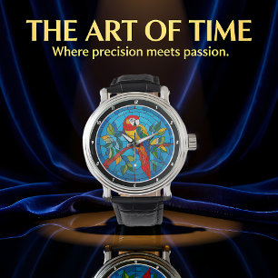 Tropical Splendour" - Stained Glass Parrot Wall Watch