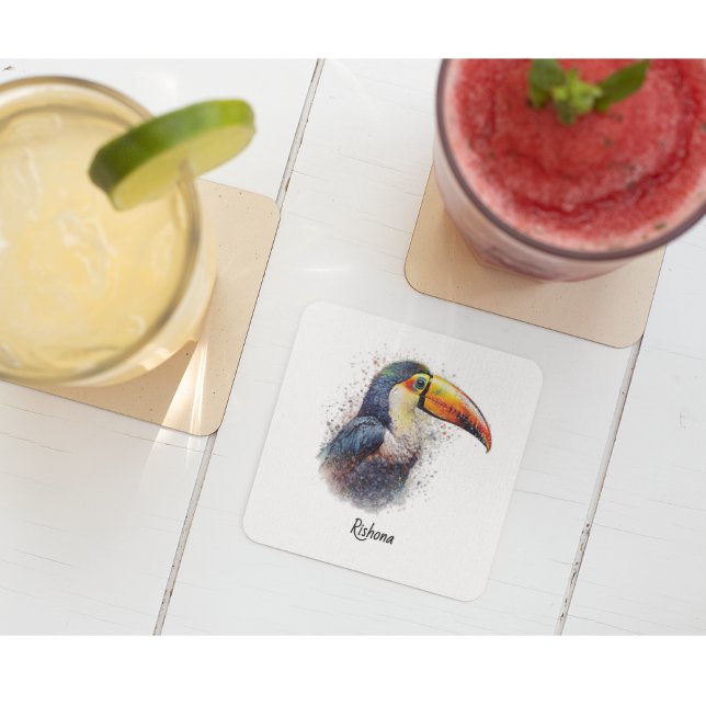 Tropical Splendour Toucan, custom Glass Coaster (Creator Uploaded)