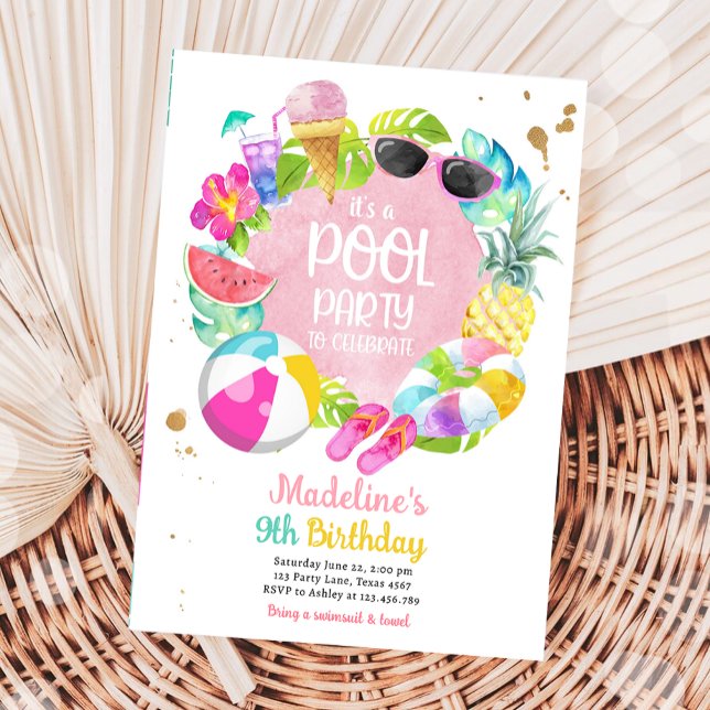  Tropical Splish Splash Pool Party Bash Birthday Invitation (Creator Uploaded)