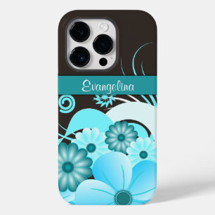 Tropical Spring Flowers Aqua Blue Hibiscus Floral Case-Mate iPhone 14 Pro Case