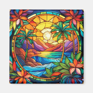 Tropical stained glass art magnet