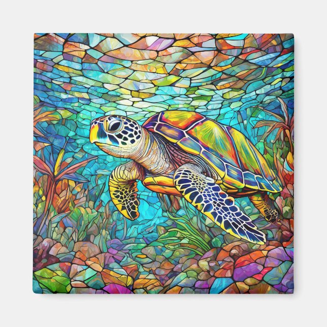 Tropical stained glass art magnet (Front)