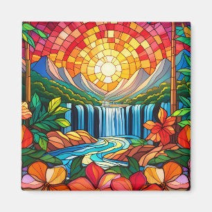Tropical stained glass art magnet