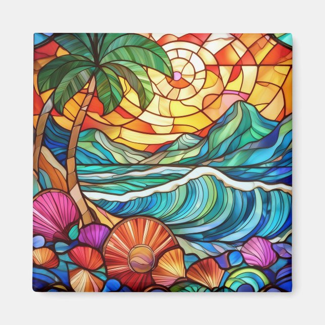 Tropical stained glass art magnet (Front)