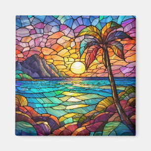 Tropical stained glass art magnet