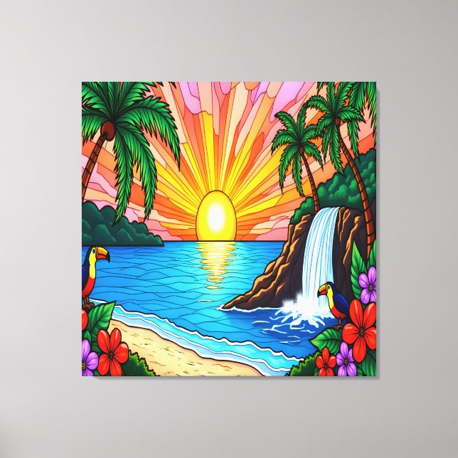 Tropical Stained Glass Inspired Canvas Print (Front)