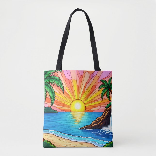 Tropical Stained Glass Sunset Tote Bag  (Front)