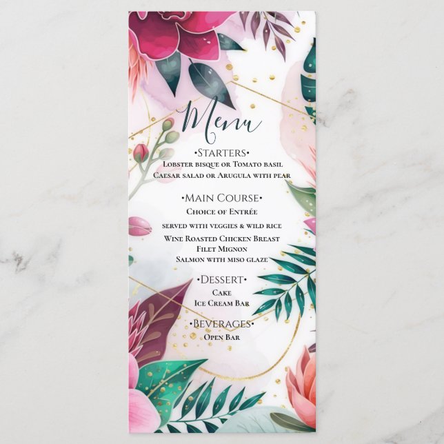 Tropical Stardust Garden Floral Paradise Wedding  Menu (Front)