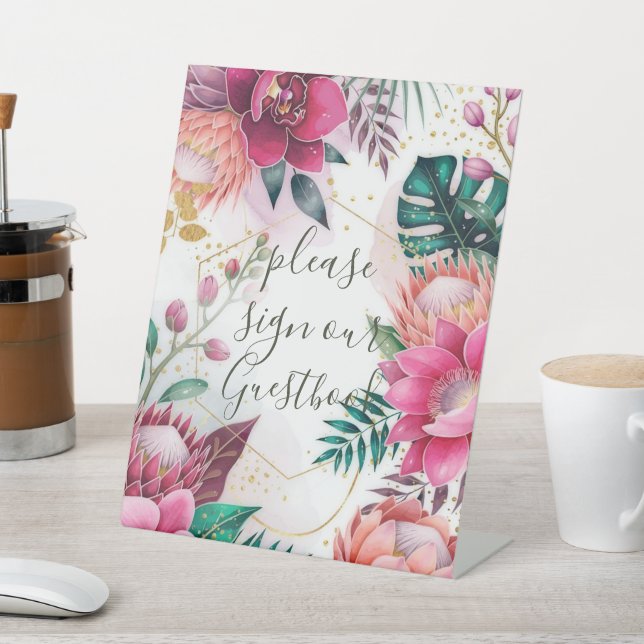 Tropical Stardust Garden Floral Paradise Wedding  Pedestal Sign (In SItu)