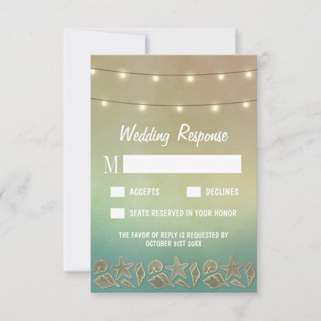 Tropical Starfish and Seashell Wedding RSVP Cards (Front)
