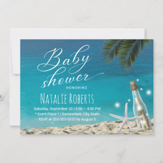 Tropical Starfish Beach Bottle Baby Shower Invitation