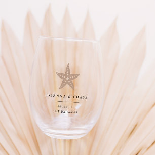 Tropical Starfish Beach Destination Wedding Favour Stemless Wine Glass