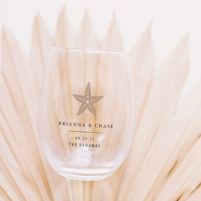 Tropical Starfish Beach Destination Wedding Favour Stemless Wine Glass (Creator Uploaded)