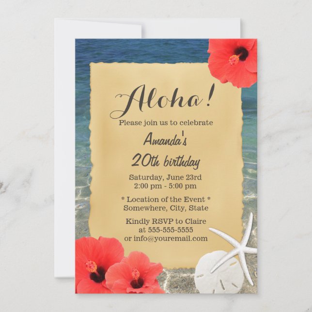 Tropical Starfish Beach Floral Birthday Party Invitation (Front)