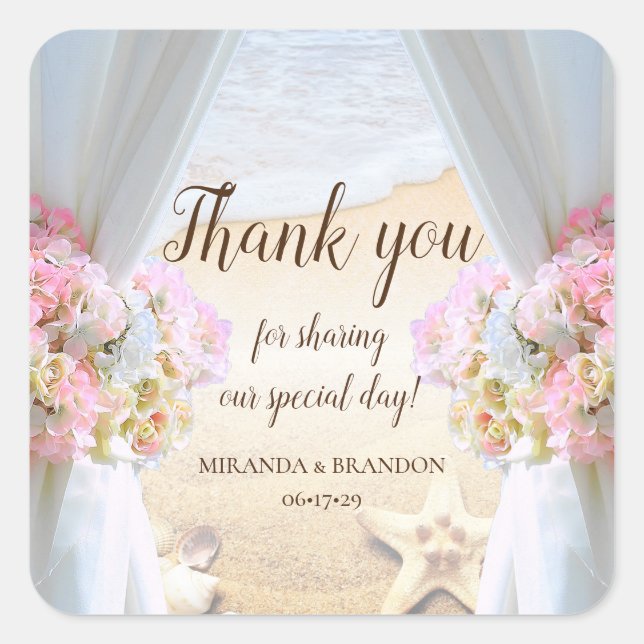 Tropical Starfish Beach Wedding Square Sticker (Front)
