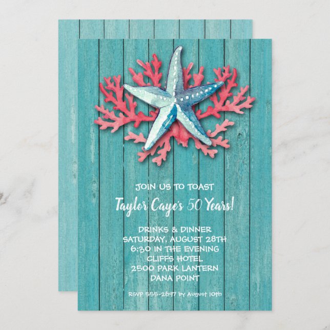 Tropical Starfish Birthday Invitations (Front/Back)