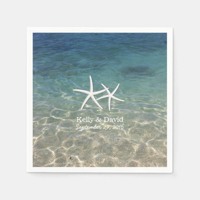 Tropical Starfish Custom Name Beach Wedding Napkin (Front)